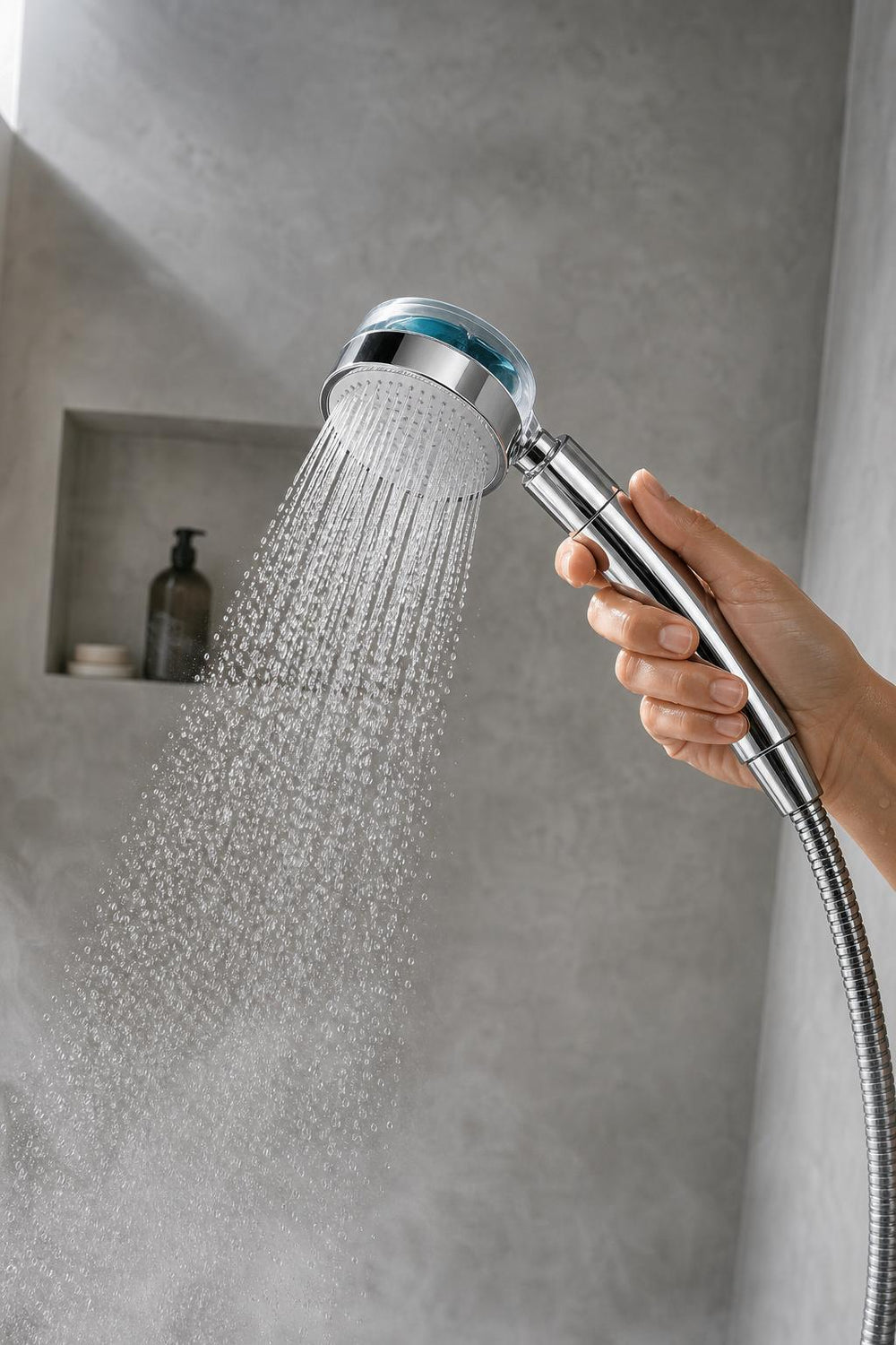 Hydreeva en uso: mano sujetando el cabezal bajo el agua